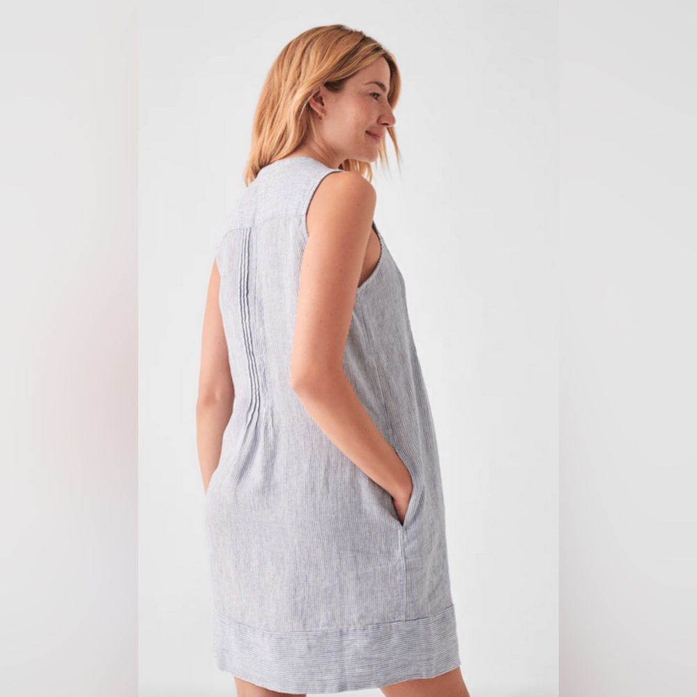 Pre-Owned Women’s Faherty Isha Dress Blue Mini Stripe - Picture 2 of 6